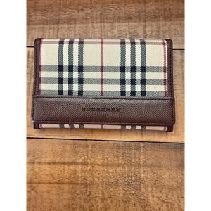 Burberry Wallet Mens House Check Bifold Card Case Brown Leather Made in Italy